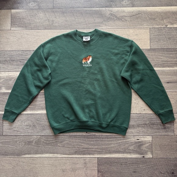 Vintage Lee Dog Sweater Shetland Sheepdog Heavyweight Baggy Sweatshirt Green XL - Picture 1 of 7